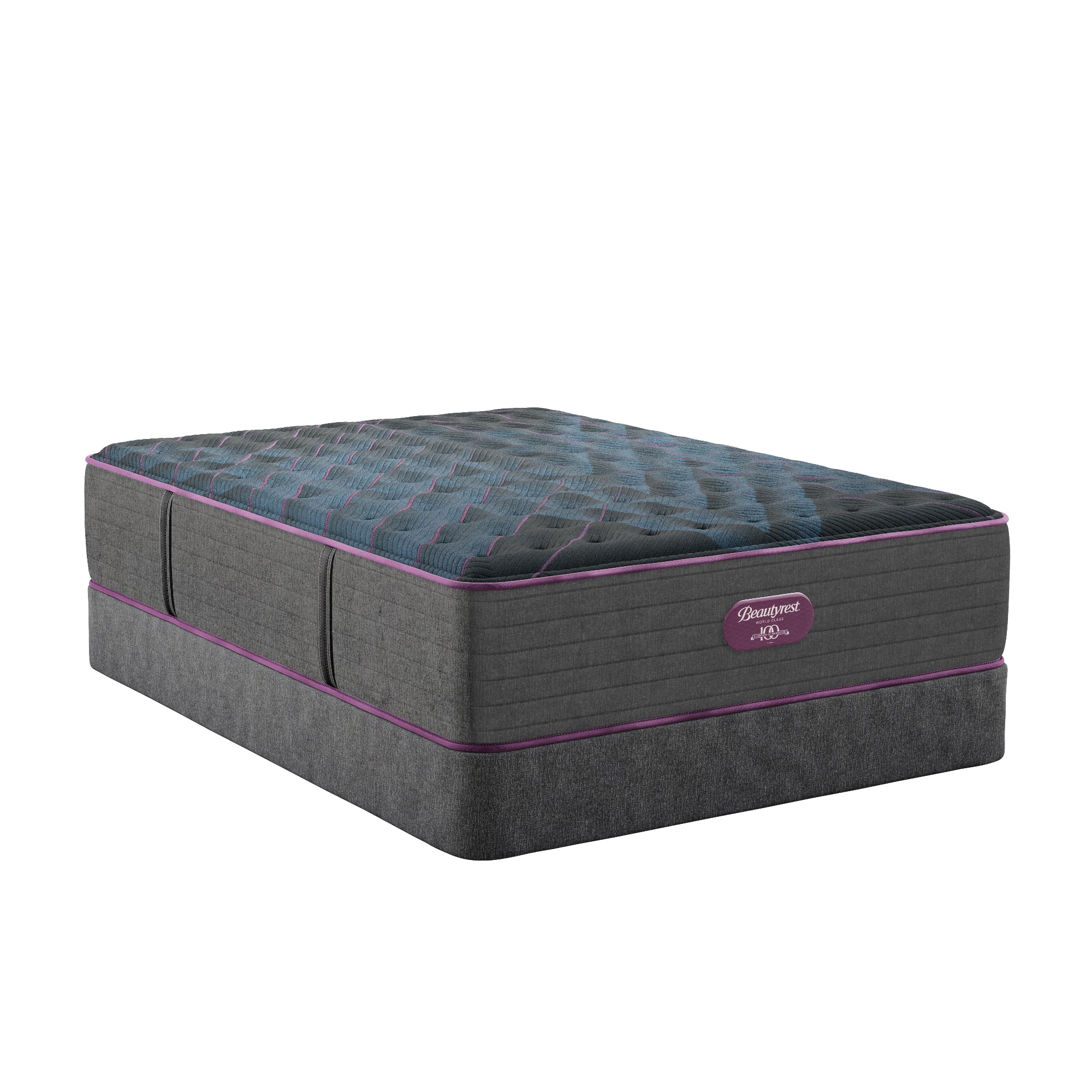 Gray mattress with purple accents on a white background